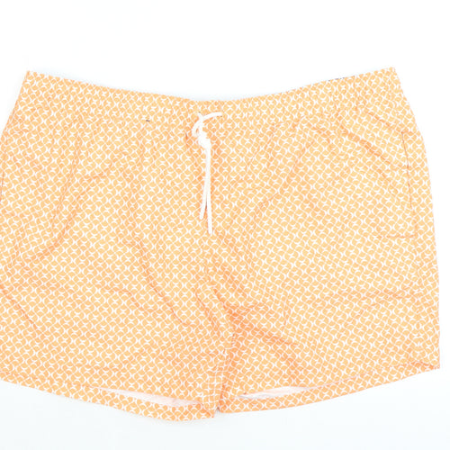 Marks and Spencer Mens Orange Geometric Polyester Bermuda Shorts Size 3XL L6 in Regular Drawstring - Swim Shorts