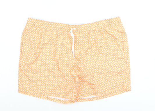 Marks and Spencer Mens Orange Geometric Polyester Bermuda Shorts Size 3XL L6 in Regular Drawstring - Swim Shorts