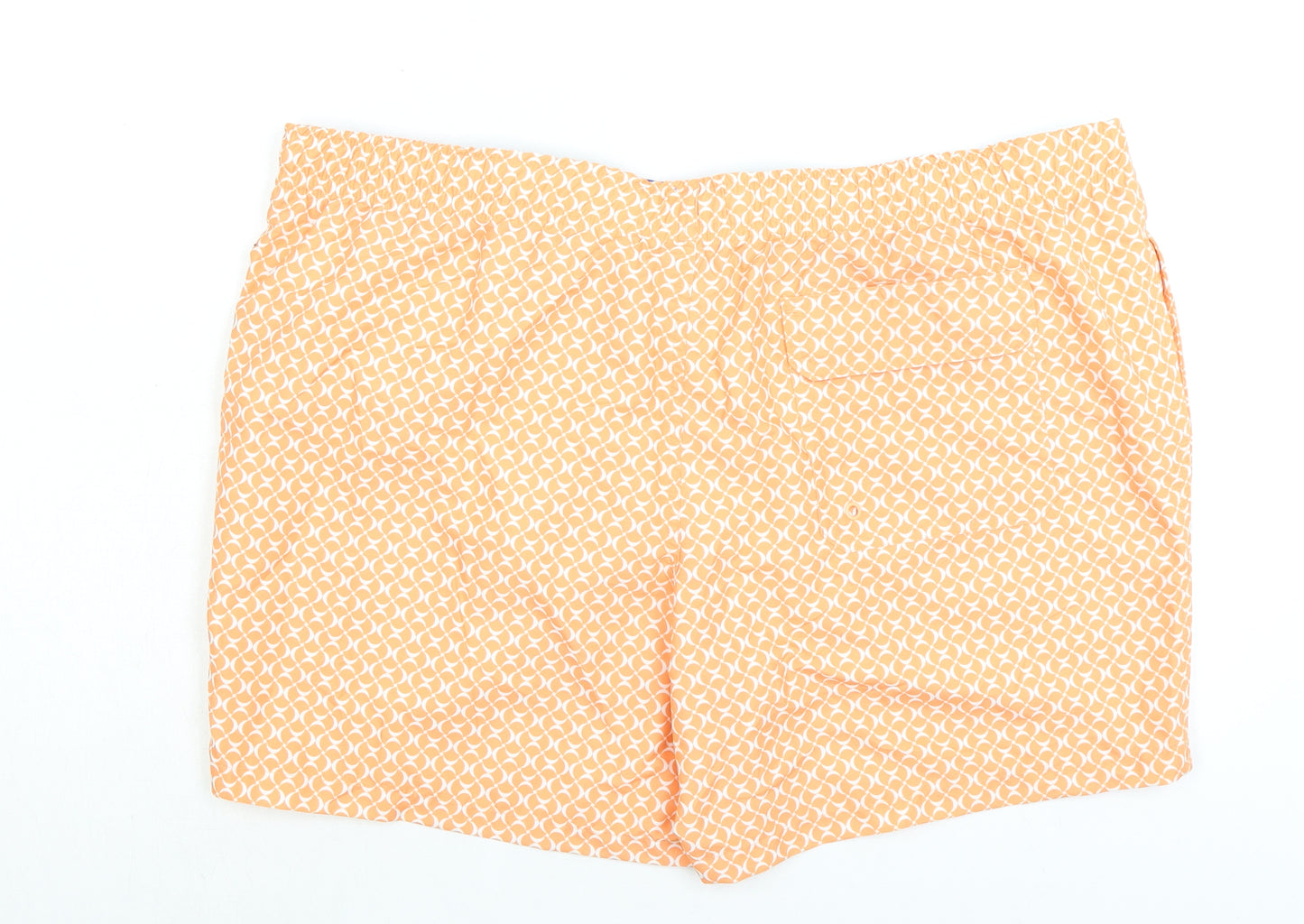 Marks and Spencer Mens Orange Geometric Polyester Bermuda Shorts Size 3XL L6 in Regular Drawstring - Swim Shorts