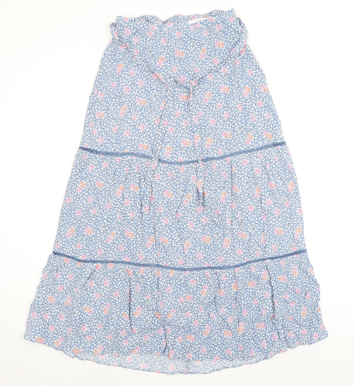 Marks and Spencer Womens Blue Floral Viscose Peasant Skirt Size 10 Zip - Belted