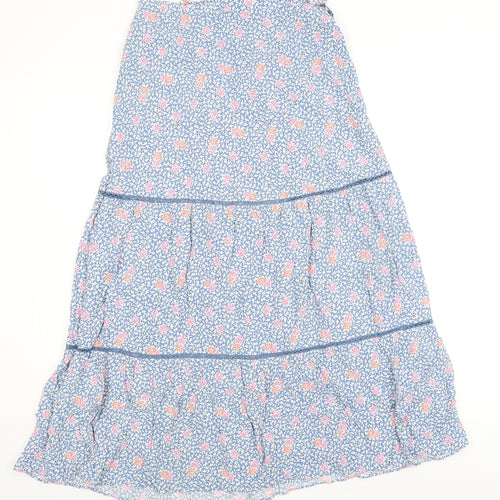 Marks and Spencer Womens Blue Floral Viscose Peasant Skirt Size 10 Zip - Belted