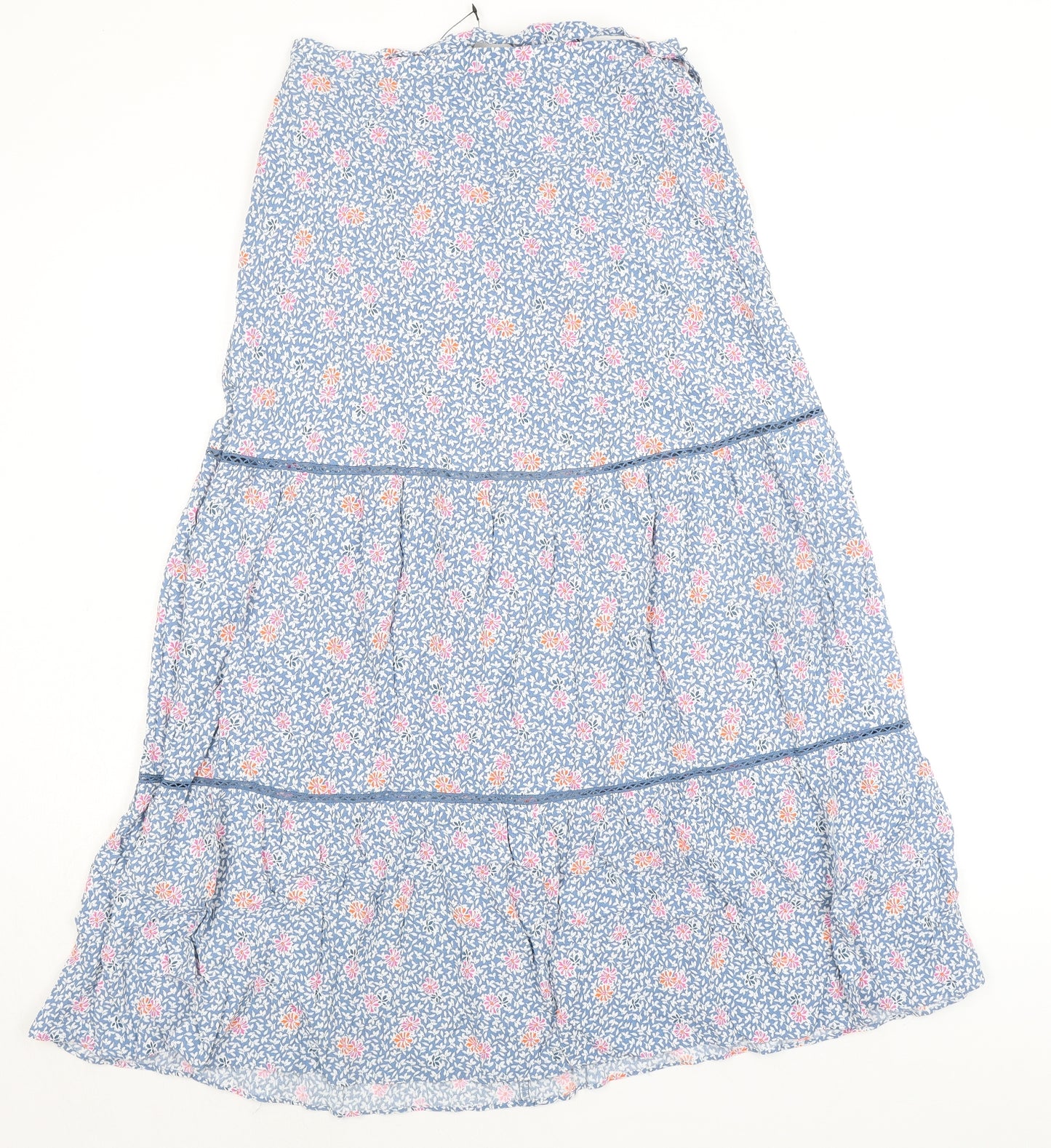 Marks and Spencer Womens Blue Floral Viscose Peasant Skirt Size 10 Zip - Belted