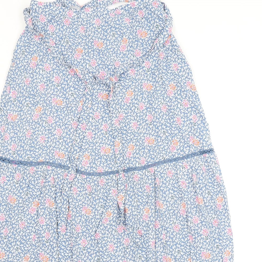 Marks and Spencer Womens Blue Floral Viscose Peasant Skirt Size 10 Zip - Belted
