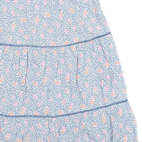 Marks and Spencer Womens Blue Floral Viscose Peasant Skirt Size 10 Zip - Belted