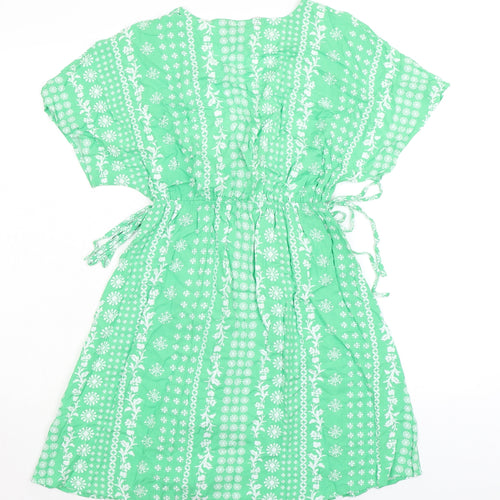 Marks and Spencer Womens Green Floral Viscose Fit & Flare Size 8 V-Neck - Elasticated Waist