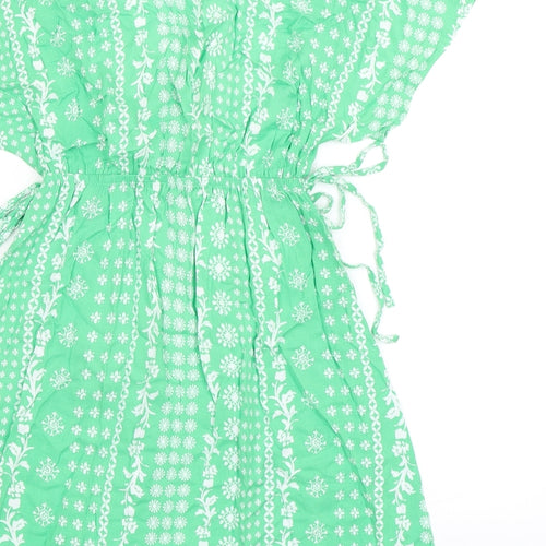 Marks and Spencer Womens Green Floral Viscose Fit & Flare Size 8 V-Neck - Elasticated Waist