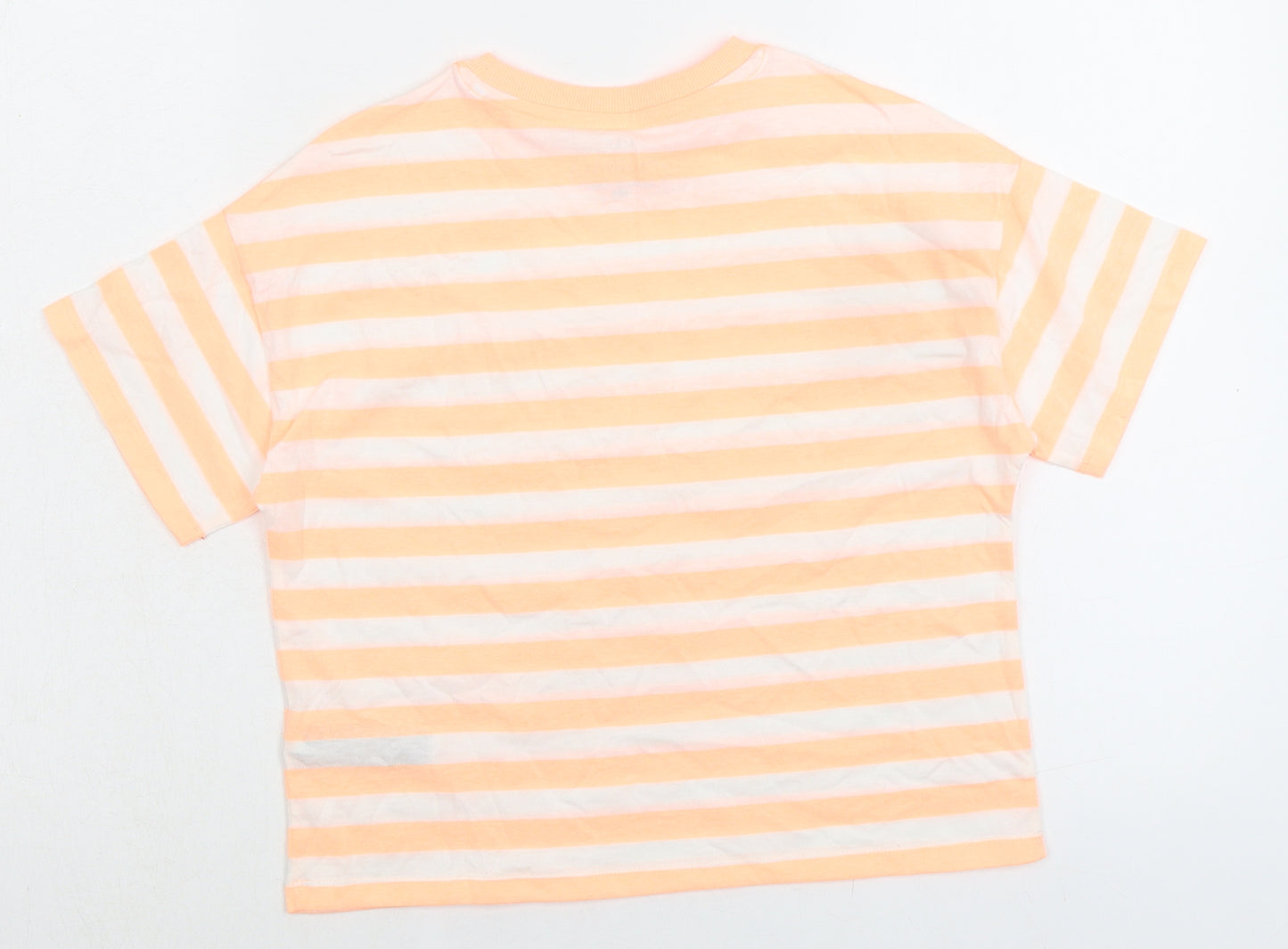 Marks and Spencer Girls Orange Striped Cotton Basic T-Shirt Size 10-11 Years Crew Neck Pullover