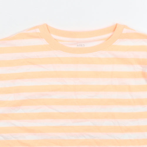 Marks and Spencer Girls Orange Striped Cotton Basic T-Shirt Size 10-11 Years Crew Neck Pullover