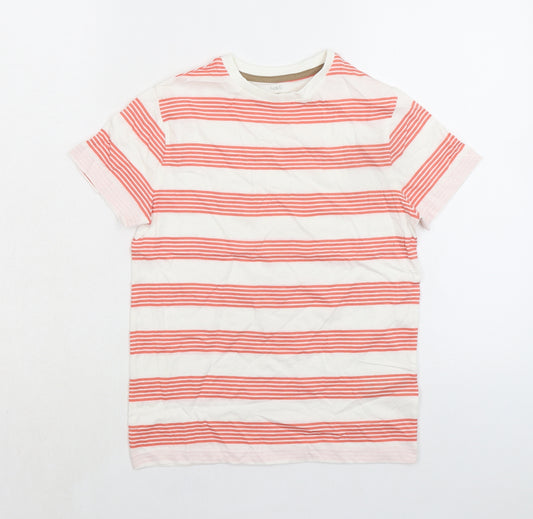 Marks and Spencer Boys Red Striped 100% Cotton Basic T-Shirt Size 9-10 Years Crew Neck Pullover