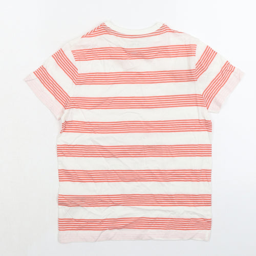 Marks and Spencer Boys Red Striped 100% Cotton Basic T-Shirt Size 9-10 Years Crew Neck Pullover