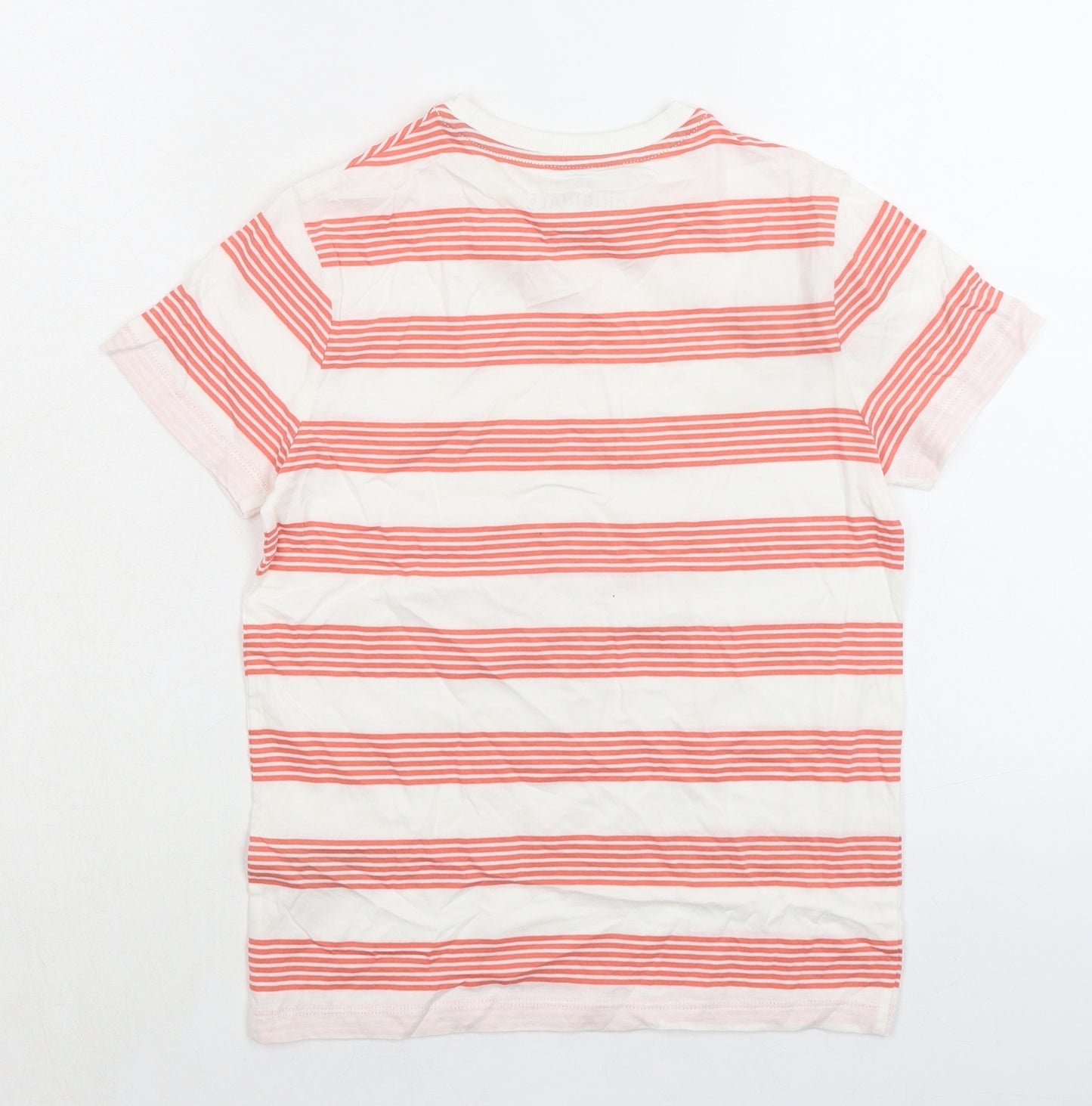 Marks and Spencer Boys Red Striped 100% Cotton Basic T-Shirt Size 9-10 Years Crew Neck Pullover