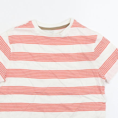 Marks and Spencer Boys Red Striped 100% Cotton Basic T-Shirt Size 9-10 Years Crew Neck Pullover