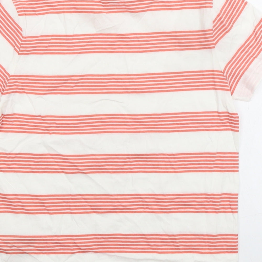 Marks and Spencer Boys Red Striped 100% Cotton Basic T-Shirt Size 9-10 Years Crew Neck Pullover