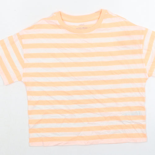 Marks and Spencer Girls Orange Striped Cotton Basic T-Shirt Size 9-10 Years Crew Neck Pullover