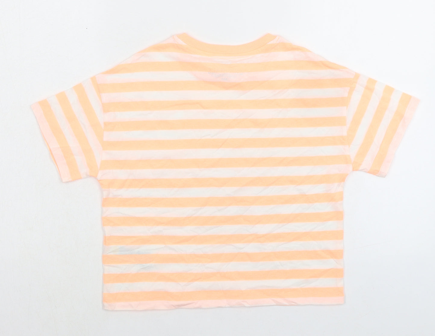 Marks and Spencer Girls Orange Striped Cotton Basic T-Shirt Size 9-10 Years Crew Neck Pullover