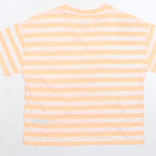 Marks and Spencer Girls Orange Striped Cotton Basic T-Shirt Size 11-12 Years Crew Neck Pullover