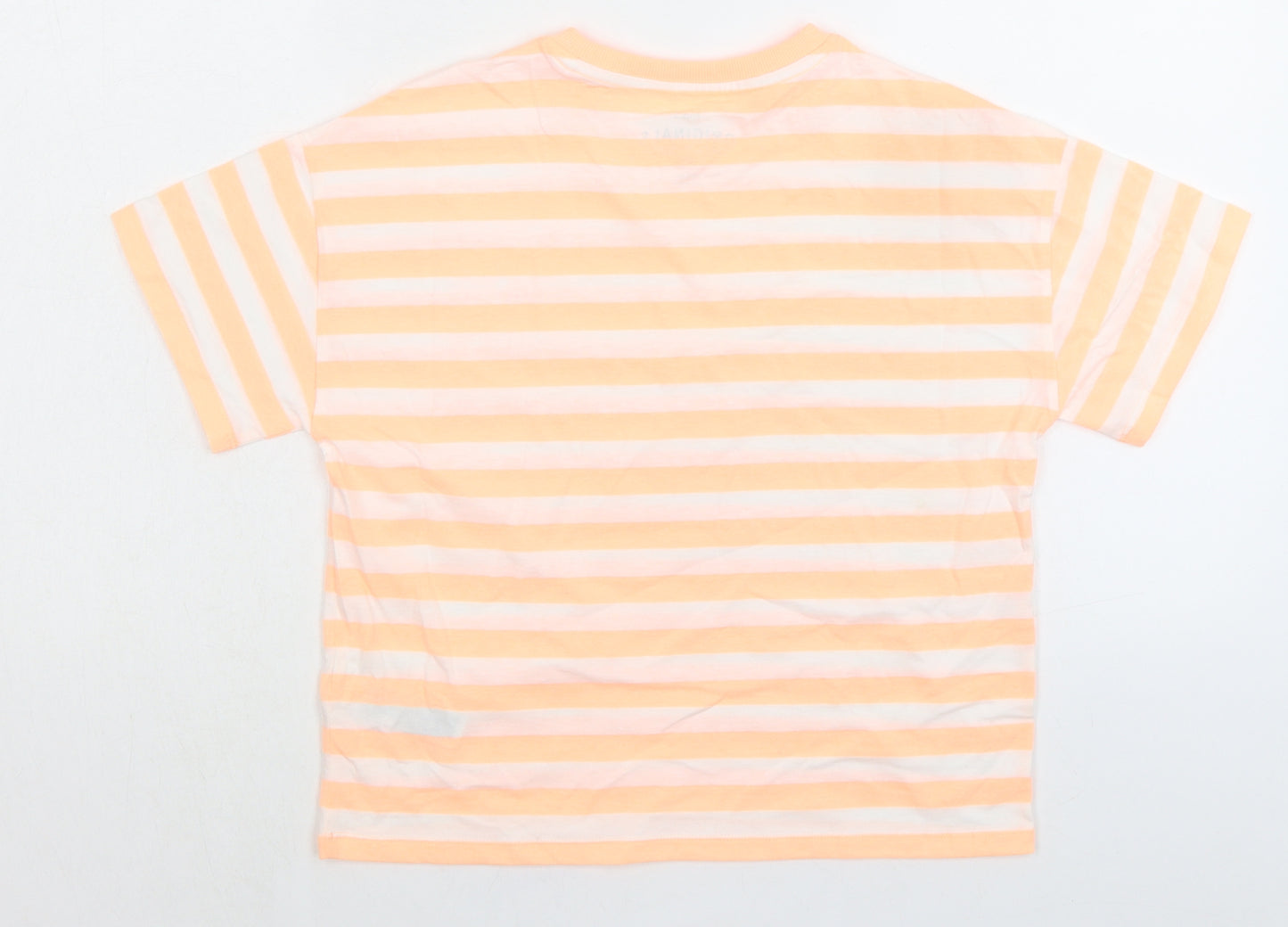 Marks and Spencer Girls Orange Striped Cotton Basic T-Shirt Size 11-12 Years Crew Neck Pullover