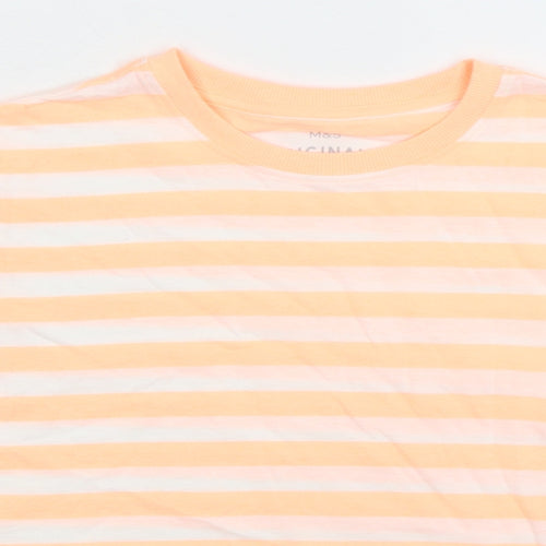 Marks and Spencer Girls Orange Striped Cotton Basic T-Shirt Size 11-12 Years Crew Neck Pullover