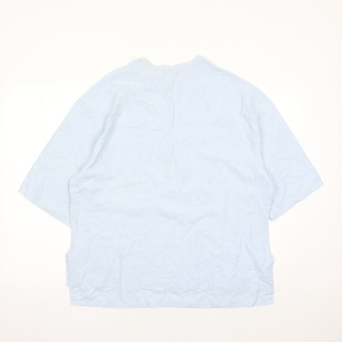 St Michael Womens Blue Linen Basic Blouse Size 14 Round Neck - Vintage
