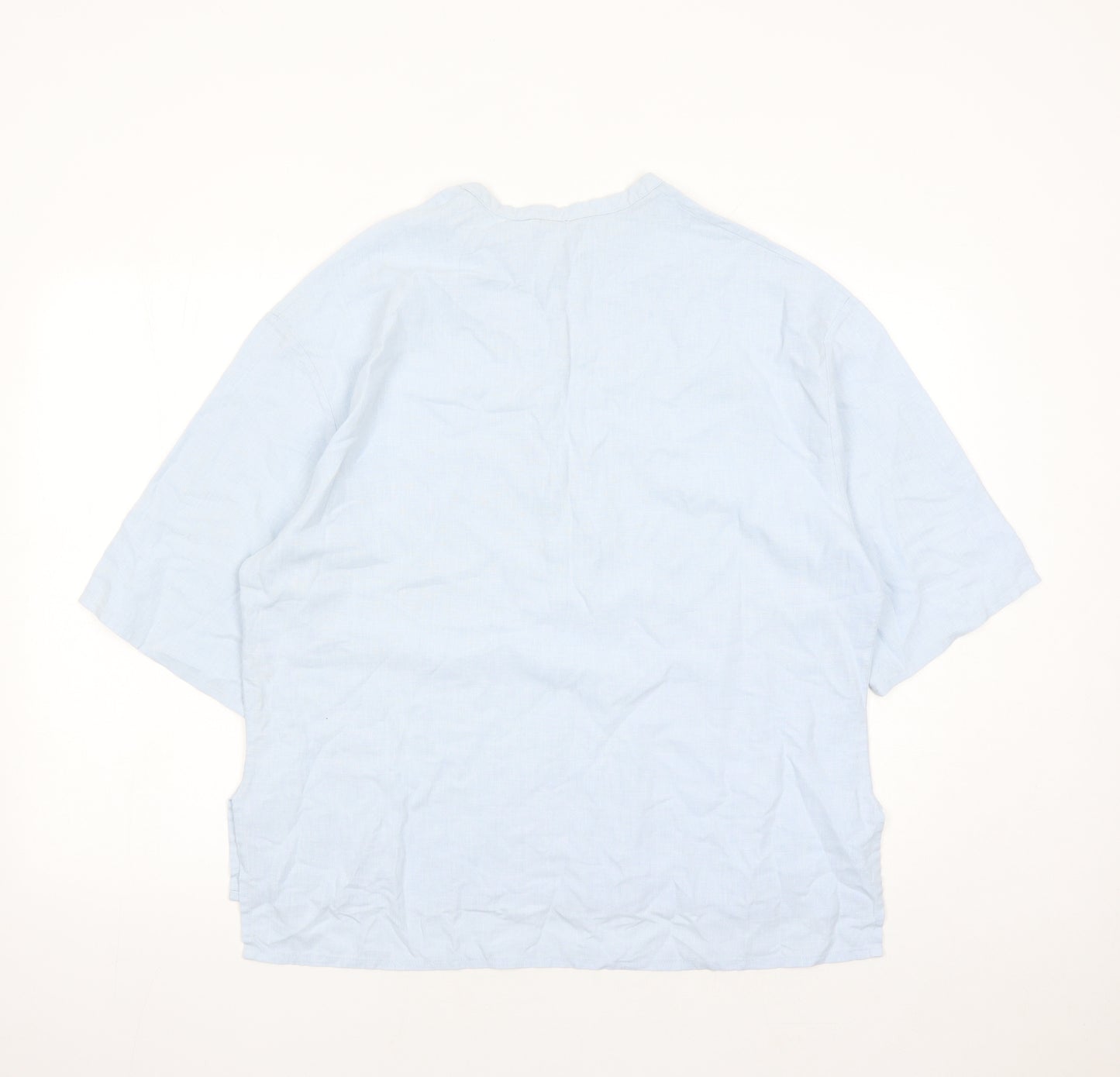 St Michael Womens Blue Linen Basic Blouse Size 14 Round Neck - Vintage