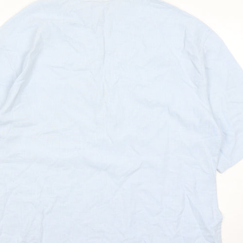 St Michael Womens Blue Linen Basic Blouse Size 14 Round Neck - Vintage