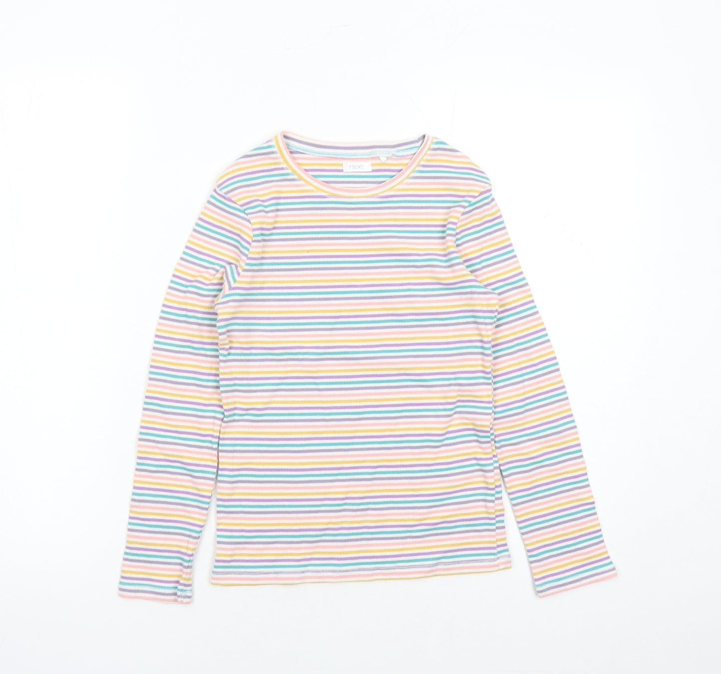 NEXT Girls Multicoloured Striped Cotton Basic Casual Size 11 Years Round Neck Pullover