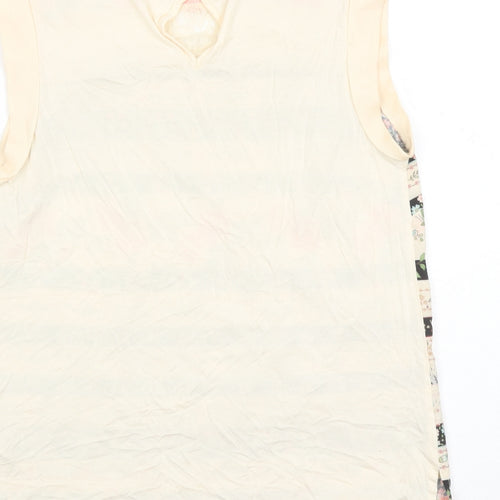 Oasis Womens Ivory Floral Polyester Basic Blouse Size M Round Neck - Lace Detail