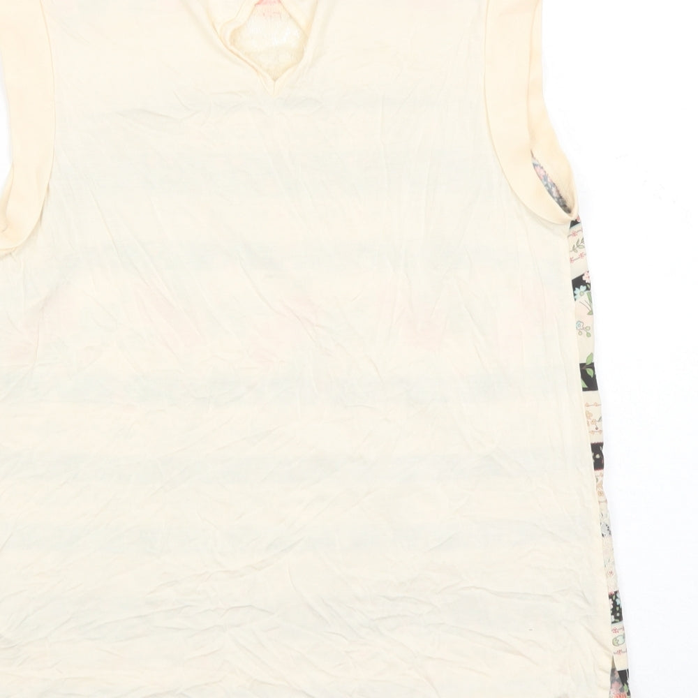 Oasis Womens Ivory Floral Polyester Basic Blouse Size M Round Neck - Lace Detail