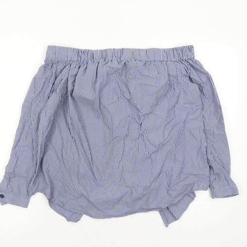 Topshop Womens Blue Striped Cotton Basic Blouse Size 10 Off the Shoulder
