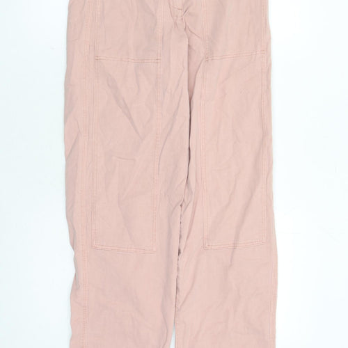 Marks and Spencer Womens Pink Cotton Trousers Size 8 L31 in Regular Zip - Elasticated Waist Long Leg