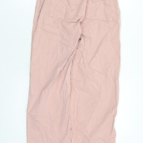 Marks and Spencer Womens Pink Cotton Trousers Size 8 L31 in Regular Zip - Elasticated Waist Long Leg