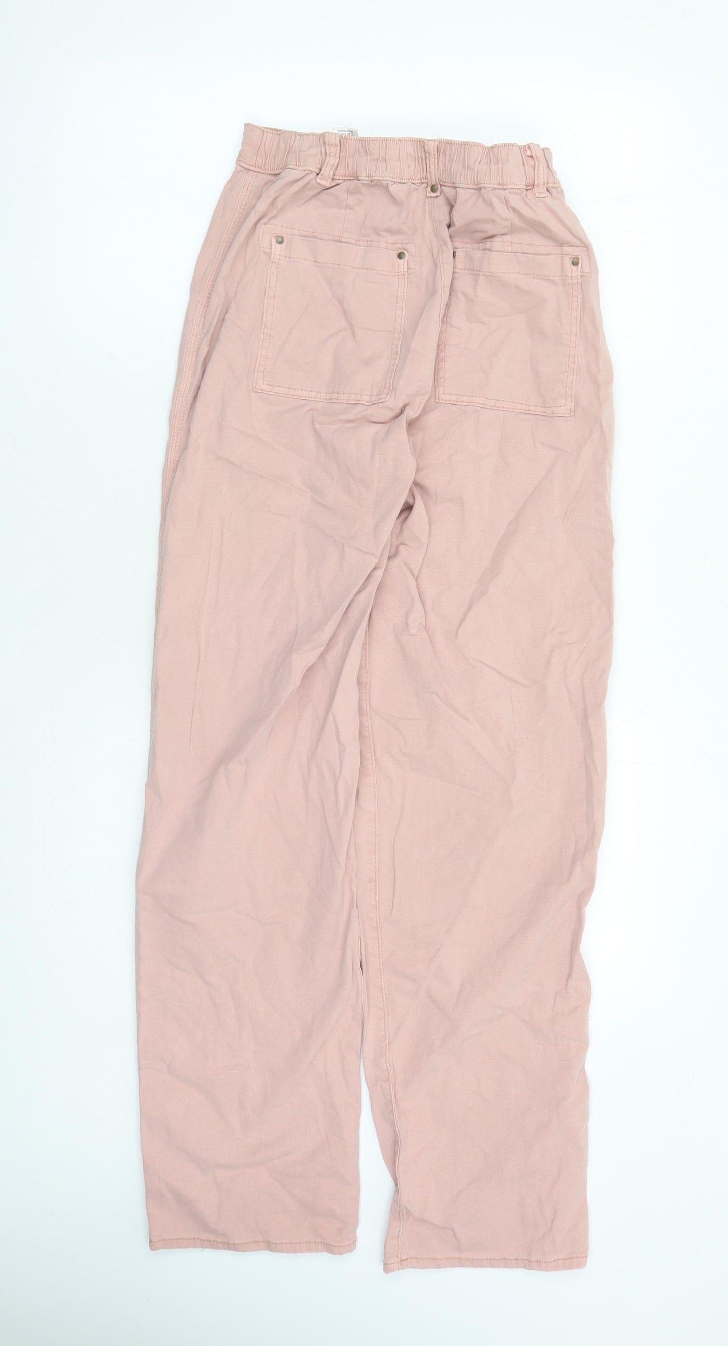 Marks and Spencer Womens Pink Cotton Trousers Size 8 L31 in Regular Zip - Elasticated Waist Long Leg