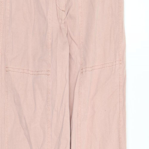 Marks and Spencer Womens Pink Cotton Trousers Size 8 L31 in Regular Zip - Elasticated Waist Long Leg