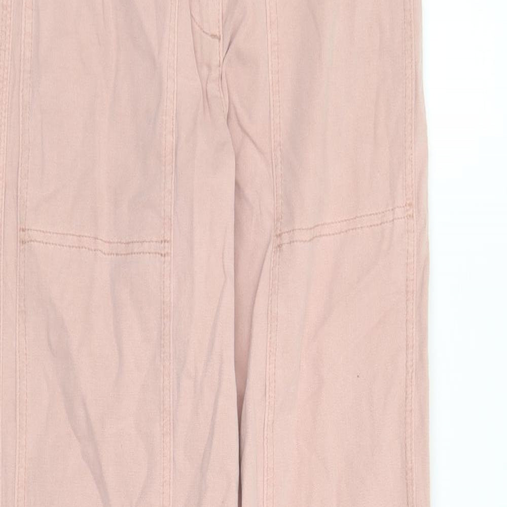 Marks and Spencer Womens Pink Cotton Trousers Size 8 L31 in Regular Zip - Elasticated Waist Long Leg