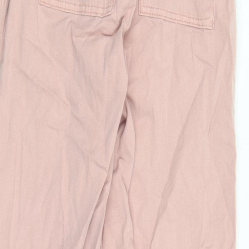 Marks and Spencer Womens Pink Cotton Trousers Size 8 L31 in Regular Zip - Elasticated Waist Long Leg