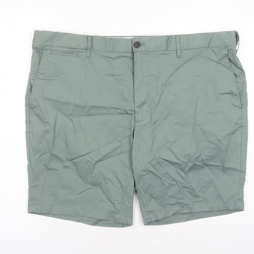 Marks and Spencer Mens Green Cotton Chino Shorts Size 44 in L9 in Regular Zip - Pockets