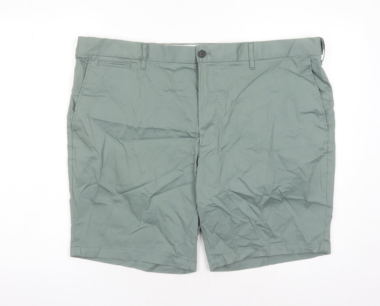Marks and Spencer Mens Green Cotton Chino Shorts Size 44 in L9 in Regular Zip - Pockets