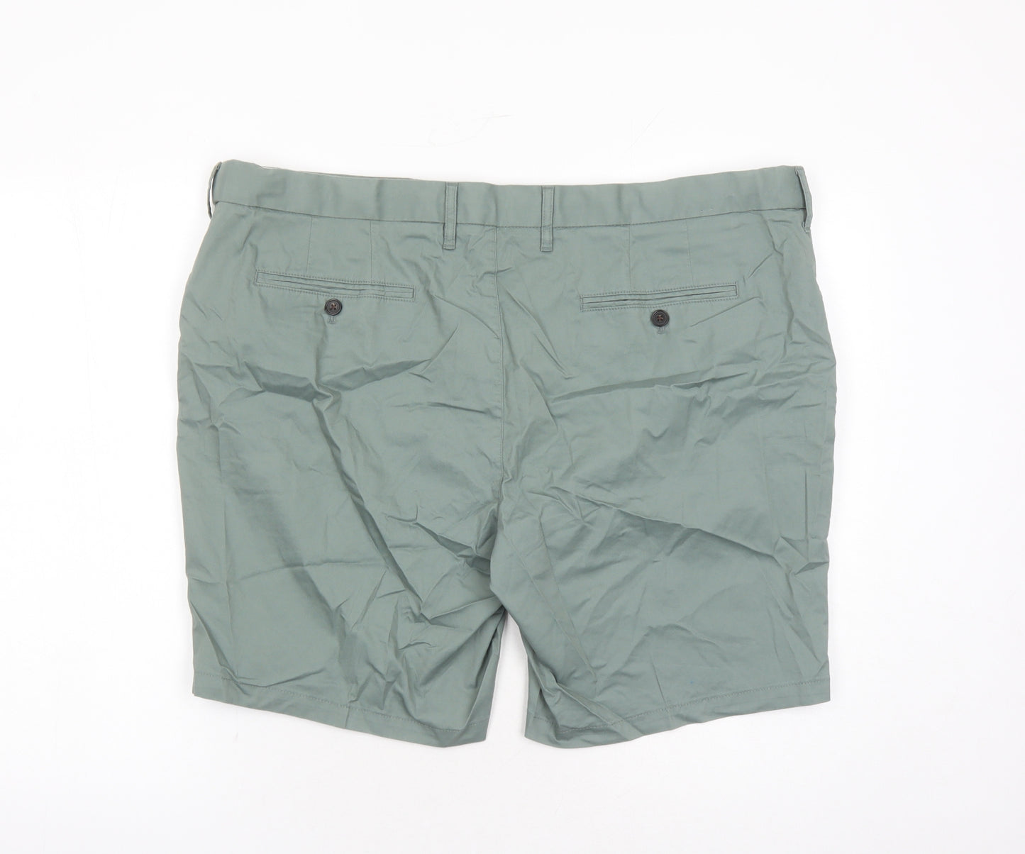 Marks and Spencer Mens Green Cotton Chino Shorts Size 44 in L9 in Regular Zip - Pockets