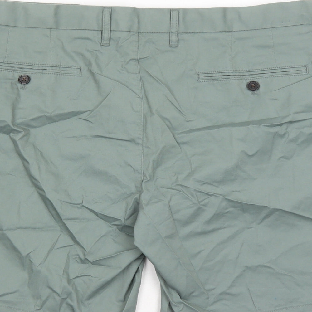 Marks and Spencer Mens Green Cotton Chino Shorts Size 44 in L9 in Regular Zip - Pockets