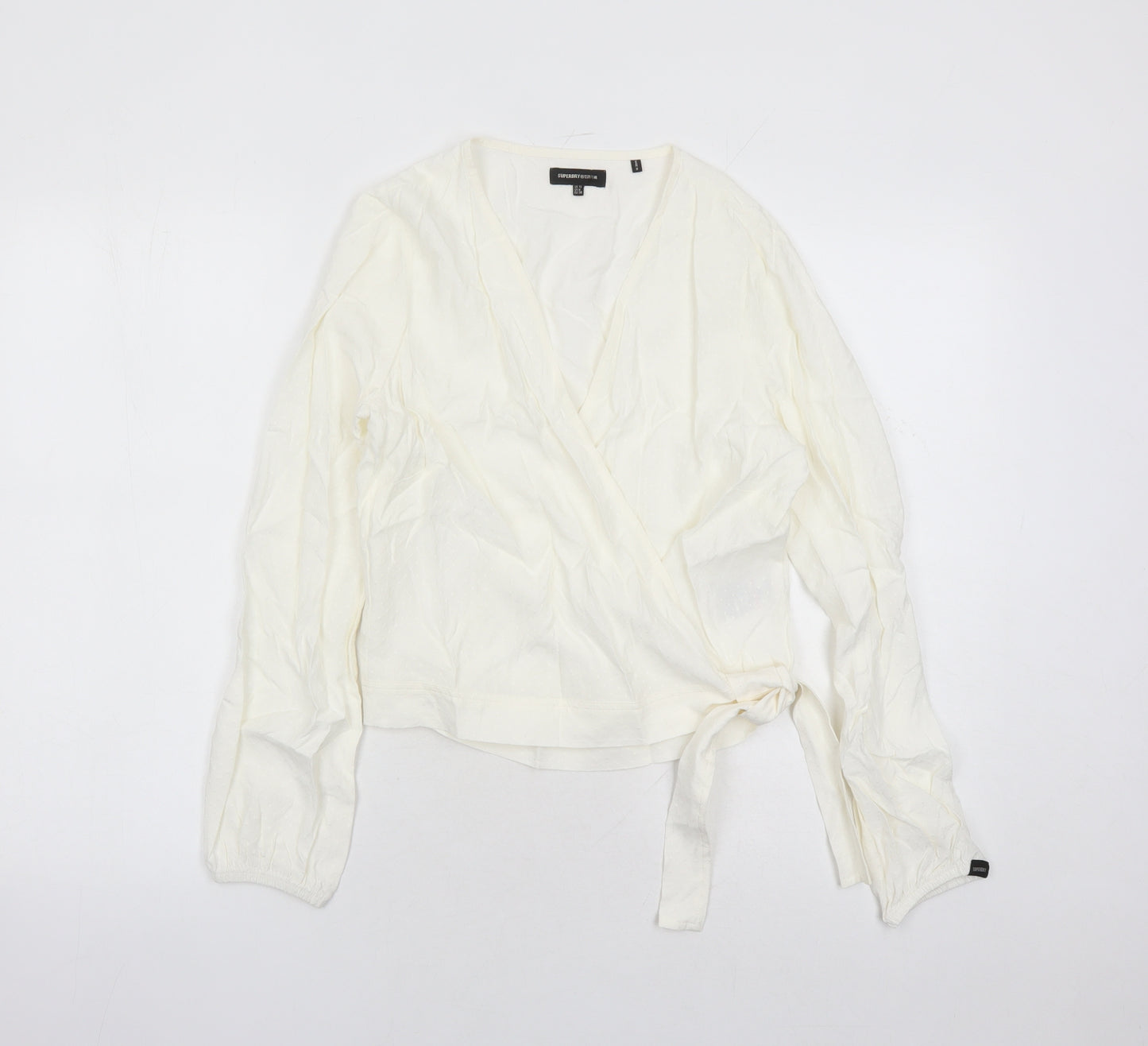 Superdry Womens Ivory Geometric Viscose Wrap Blouse Size 10 V-Neck