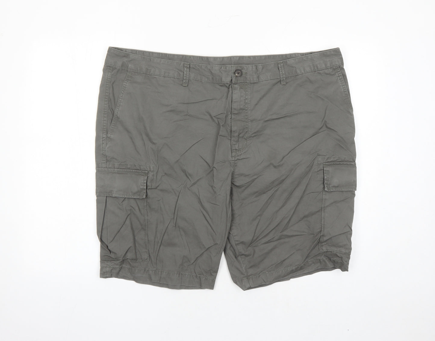 Marks and Spencer Mens Green Cotton Cargo Shorts Size 44 in L9 in Regular Zip - Pockets