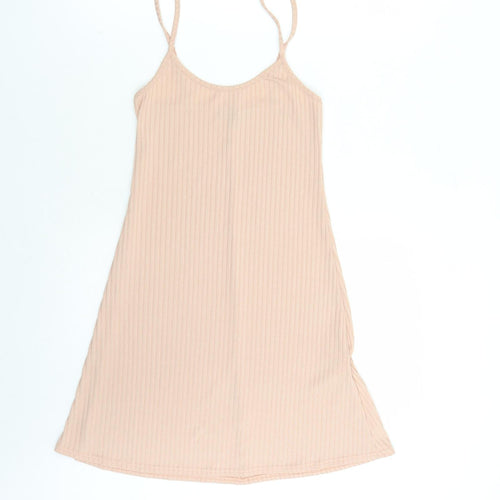 New Look Womens Beige Polyester Tank Dress Size 8 Round Neck Pullover