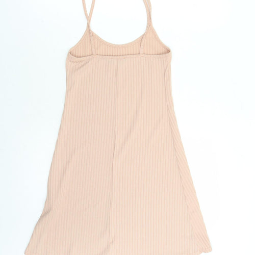 New Look Womens Beige Polyester Tank Dress Size 8 Round Neck Pullover