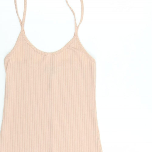 New Look Womens Beige Polyester Tank Dress Size 8 Round Neck Pullover