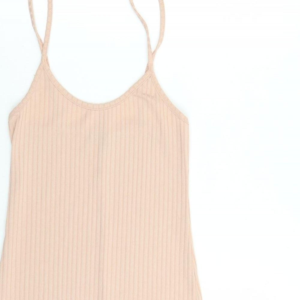 New Look Womens Beige Polyester Tank Dress Size 8 Round Neck Pullover