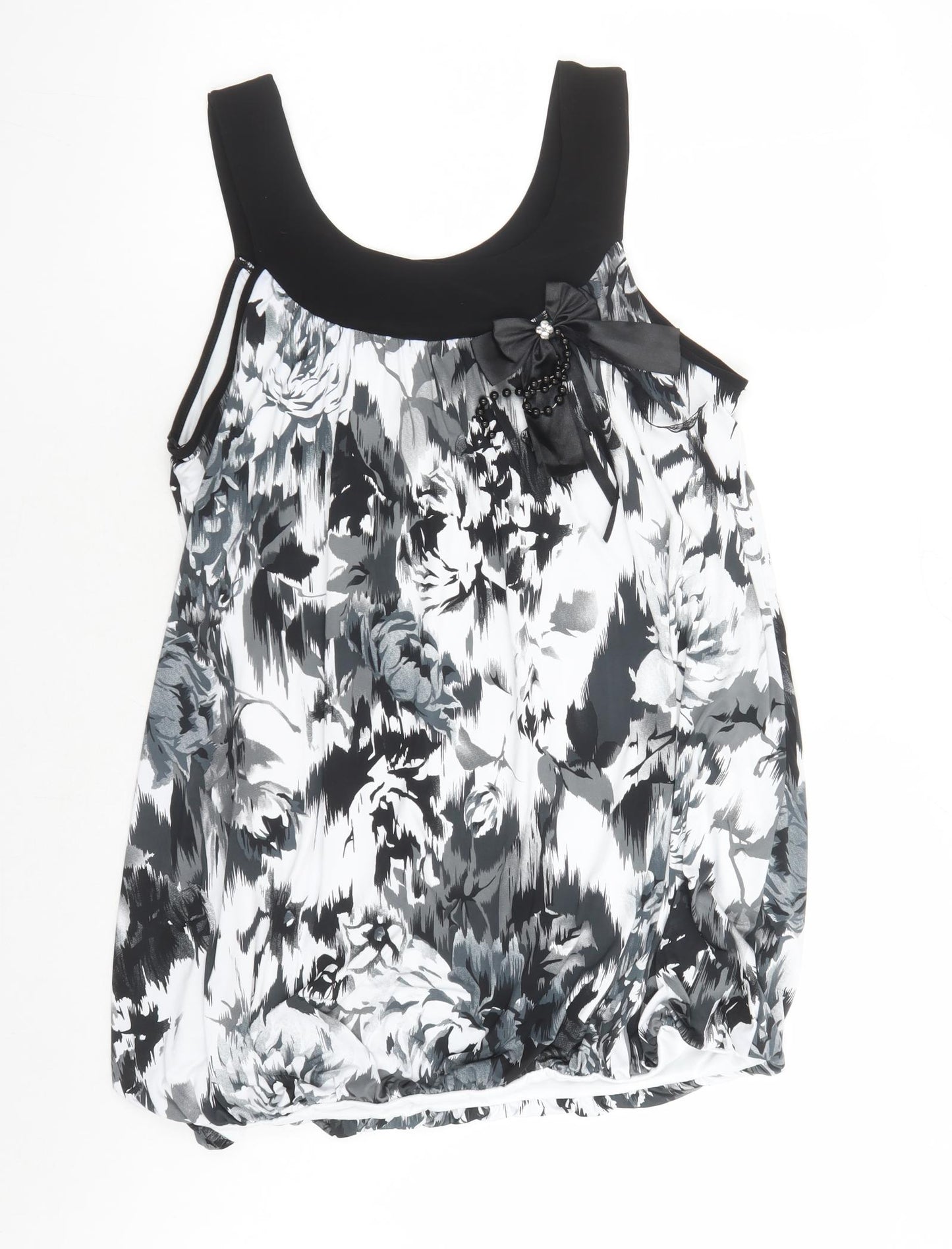 New Look Womens Black Geometric Polyester Basic Tank Size 18 Round Neck - Bow Detail