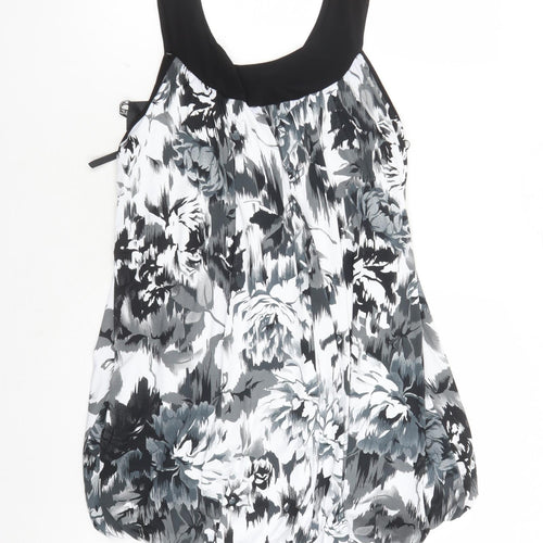 New Look Womens Black Geometric Polyester Basic Tank Size 18 Round Neck - Bow Detail