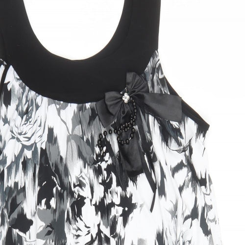 New Look Womens Black Geometric Polyester Basic Tank Size 18 Round Neck - Bow Detail