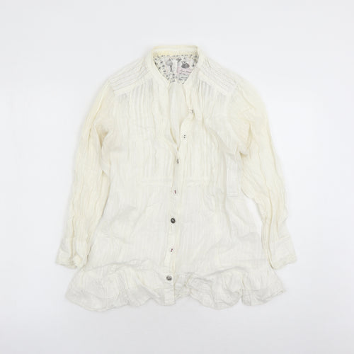 River Island Womens Ivory Striped 100% Cotton Basic Button-Up Size 10 V-Neck - Lace Detail