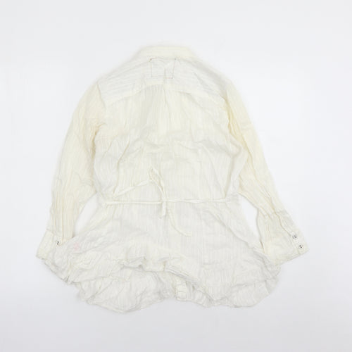 River Island Womens Ivory Striped 100% Cotton Basic Button-Up Size 10 V-Neck - Lace Detail